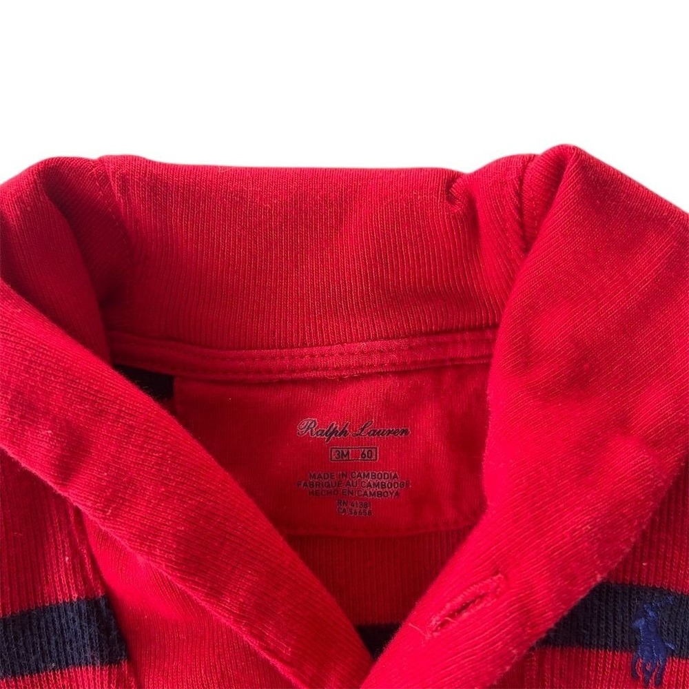 Ralph Lauren Baby Red Navy Striped Footed Pajama Onesie Collar Logo 3M 60 - Picture 7 of 8